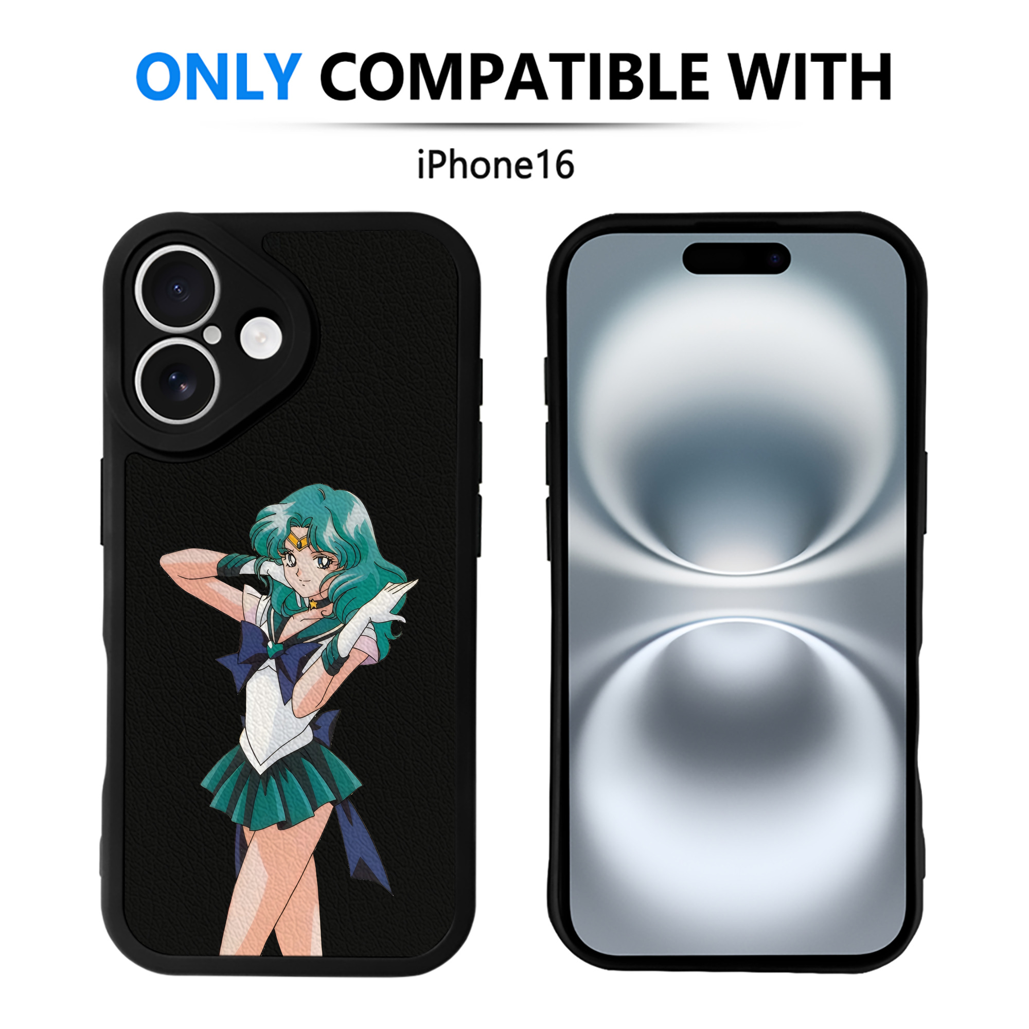 （画像用） 美少女戦士セーラームーン 海王 みちる（かいおう みちる） Sailor Moon Kaiou Michiru 【iPhone 16シリーズ対応】シリコンスマホケース（レザー調） 材質：シリコン